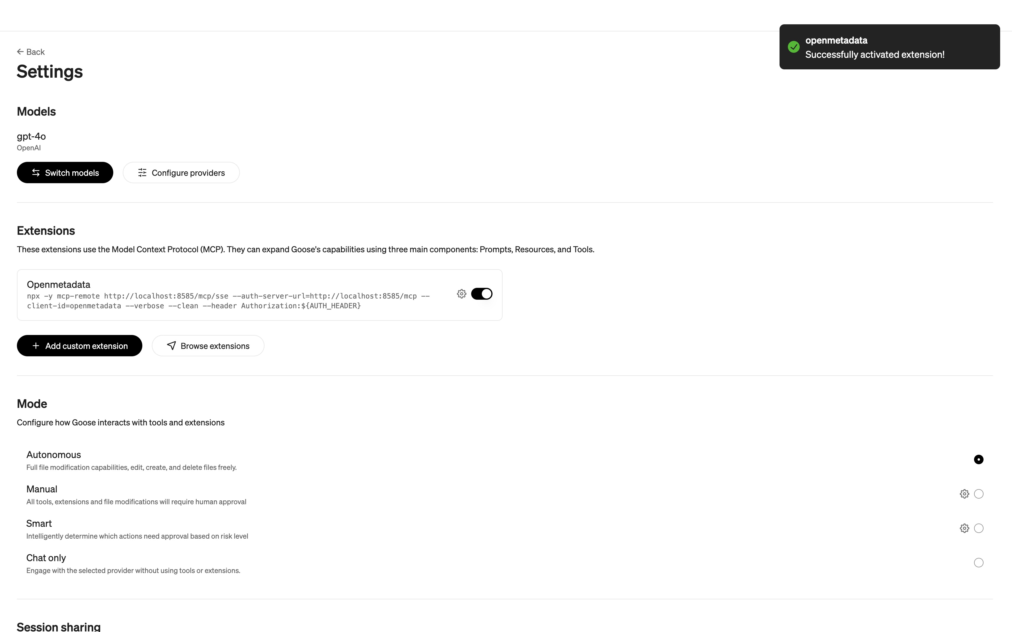 OpenMetadata successfully added